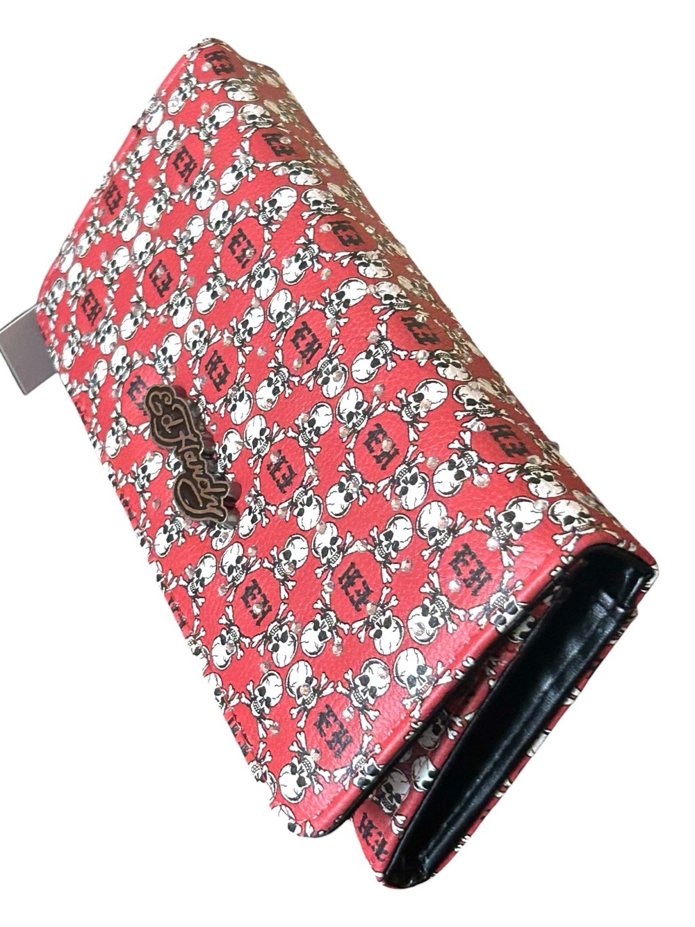 Ed Hardy Red White long wallet w/glittering rhinestones Skulls & Crossbones NWT